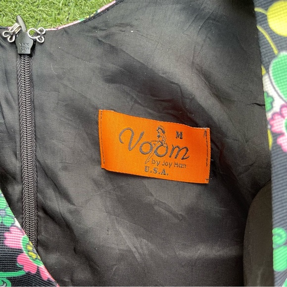 Vintage Voom Joy Han Black Floral Retro Sleeveless Dress Fit & Flare med - Picture 3 of 5